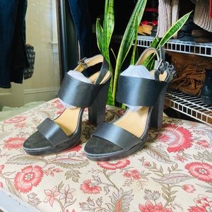 Report Teal Satin Heels with Thick Straps 7.5